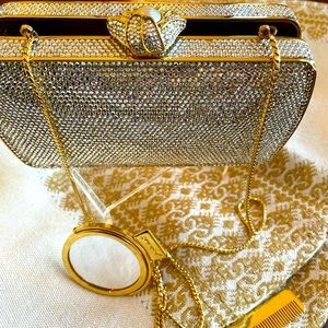 Judith Lieberman clutch crystal with authentic mirror, comb, cover, box
